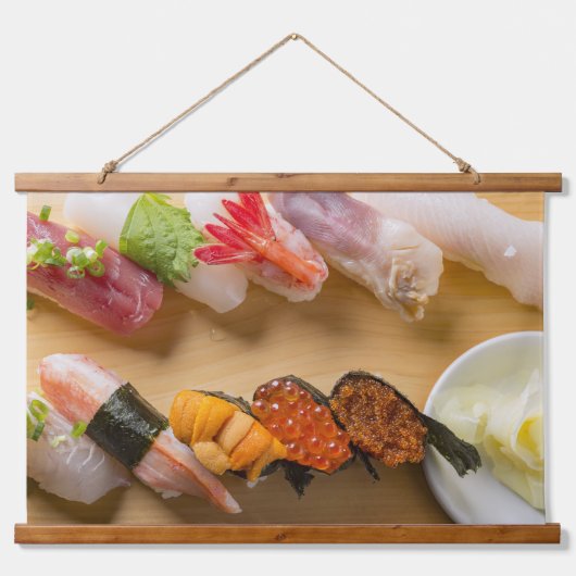 Premium Sushi Art Tapestry – Japanese Elegance 吊り下げ型タペストリー (正面)