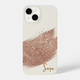 Premium Warm Ivory & Rose Gold Glitter Abstract Lu iPhone 14ケース