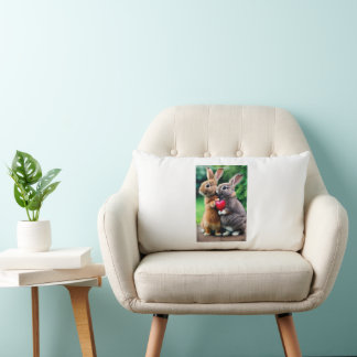 "Premium White Rabbit Photo Cushion: Add Charm to  ランバークッション
