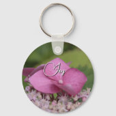 prénom personnalisé féminin Joie fleur rose vert  キーホルダー (正面)