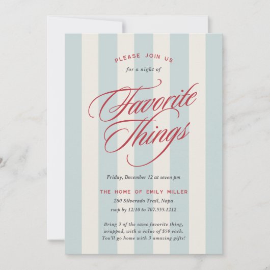 Prep Stripe Holiday Favorite Things Party 招待状 (正面)