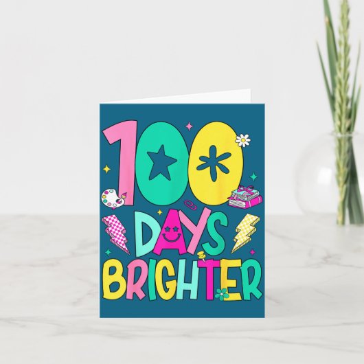 Preppy 100 Days Brighter Happy 100th Day Of School カード (正面)