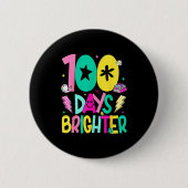 Preppy 100 Days Brighter Happy 100th Day Of School 缶バッジ (正面)