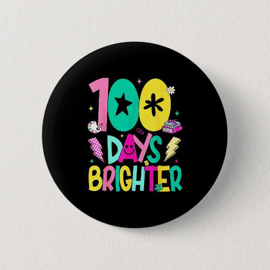 Preppy 100 Days Brighter Happy 100th Day Of School 缶バッジ (正面)