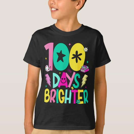 Preppy 100 Days Brighter Happy 100th Day Of School Tシャツ (正面)