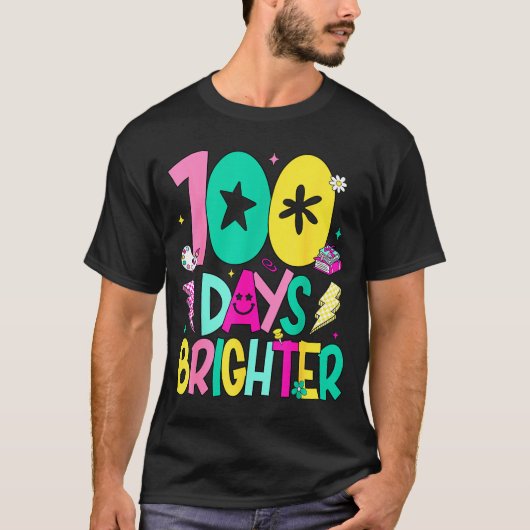 Preppy 100 Days Brighter Happy 100th Day Of School Tシャツ (正面)