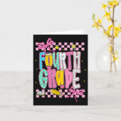 Preppy 4th Grade Back To School First Day Of Fourt カード (黄色い花)