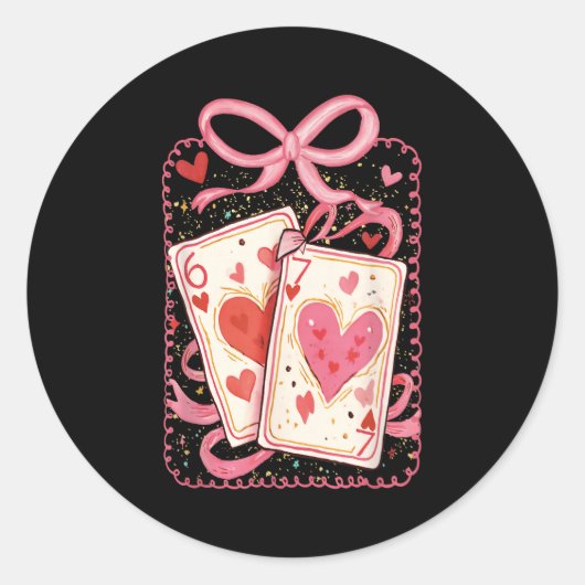 Preppy 6 7 Valentine Couple Love Hearts Playing Ca ラウンドシール (正面)