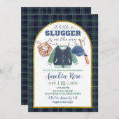  Preppy a little slugger baseball Baby Shower Invi 招待状 (正面/裏面)