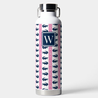 Preppy Alligator Greek Key Stripe – Pink & Navy   ウォーターボトル
