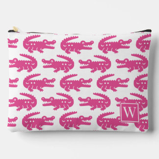 Preppy Alligator - Hot Pink & White Monogram アクセサリーポーチ