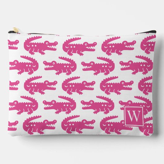 Preppy Alligator - Hot Pink & White Monogram アクセサリーポーチ (正面)
