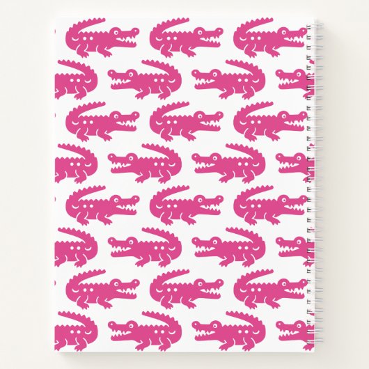 Preppy Alligator - Hot Pink & White Monogram ノートブック (裏面)
