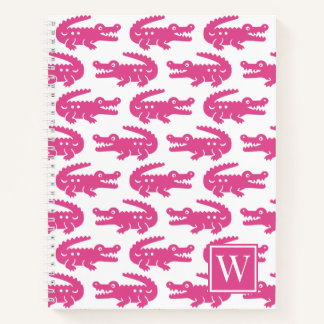 Preppy Alligator - Hot Pink & White Monogram ノートブック