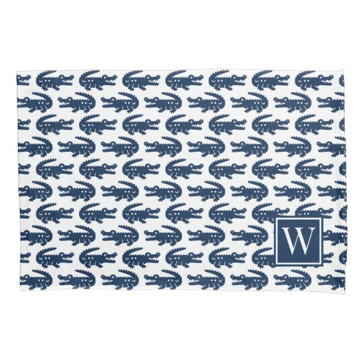 Preppy Alligator - Navy Monogram 枕カバー (正面)