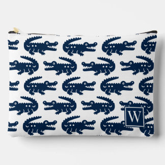 Preppy Alligator - Navy & White Monogram アクセサリーポーチ