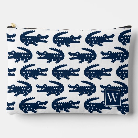 Preppy Alligator - Navy & White Monogram アクセサリーポーチ (正面)