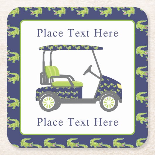 Preppy Alligators Golf Cart スクエアペーパーコースター (正面)