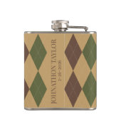 Preppy Argyle Khaki Army Green Brown Personalized フラスク (裏面)