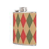 Preppy Argyle Khaki Army Green Red Personalized フラスク (左)