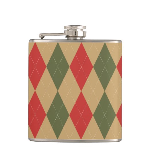 Preppy Argyle Khaki Army Green Red Personalized フラスク (正面)