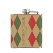 Preppy Argyle Khaki Army Green Red Personalized フラスク (裏面)