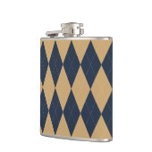 Preppy Argyle Khaki & Navy Personalized Groomsmen フラスク (左)