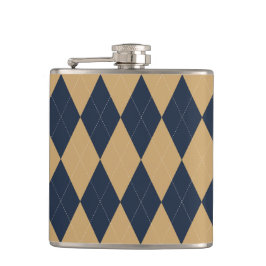 Preppy Argyle Khaki & Navy Personalized Groomsmen フラスク