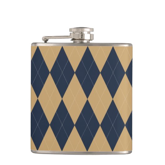 Preppy Argyle Khaki & Navy Personalized Groomsmen フラスク (正面)