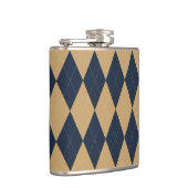 Preppy Argyle Khaki & Navy Personalized Groomsmen フラスク (右)
