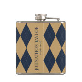 Preppy Argyle Khaki & Navy Personalized Groomsmen フラスク (裏面)