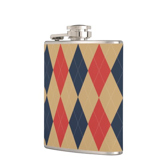 Preppy Argyle Khaki Navy Red Personalized フラスク (左)