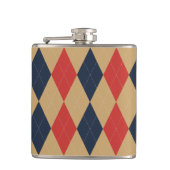 Preppy Argyle Khaki Navy Red Personalized フラスク (正面)