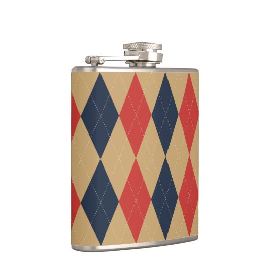 Preppy Argyle Khaki Navy Red Personalized フラスク (右)