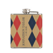 Preppy Argyle Khaki Navy Red Personalized フラスク (裏面)