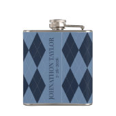 Preppy Argyle Navy & Blue Personalized Groomsmen フラスク (裏面)