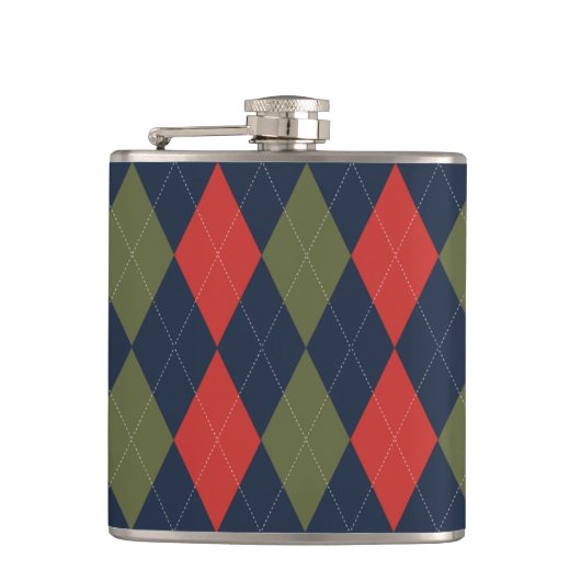 Preppy Argyle Navy Khaki Army Green Personalized フラスク (正面)