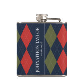 Preppy Argyle Navy Khaki Army Green Personalized フラスク (裏面)