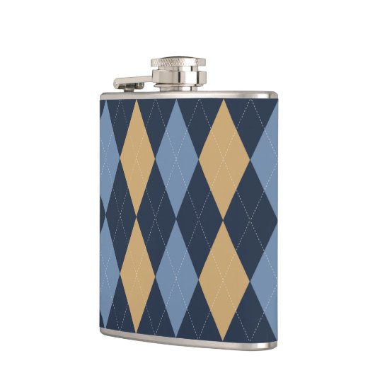 Preppy Argyle Navy Khaki Smoke Blue Personalized フラスク (左)