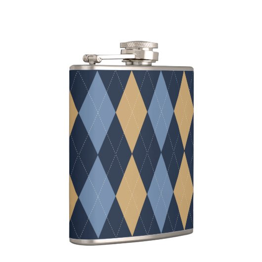 Preppy Argyle Navy Khaki Smoke Blue Personalized フラスク (右)