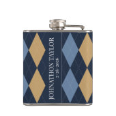 Preppy Argyle Navy Khaki Smoke Blue Personalized フラスク (裏面)