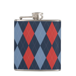 Preppy Argyle Navy Red Smoke Blue Personalized フラスク