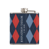 Preppy Argyle Navy Red Smoke Blue Personalized フラスク (裏面)