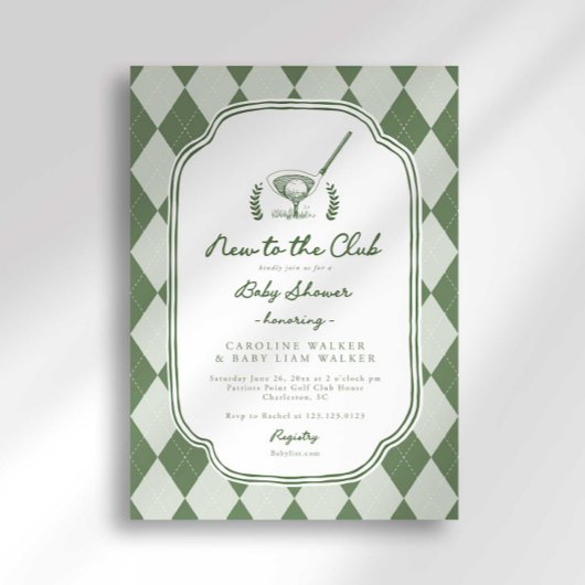 Preppy Argyle New to the Club Golf Baby Shower 招待状