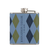 Preppy Argyle Smoke Blue Green Navy Personalized  フラスク (裏面)