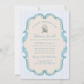 Preppy Baby Boy Blue Grandmillennial Baby Shower 招待状 (正面)