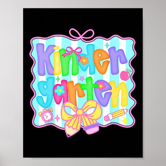 Preppy Back To School Kindergarten Coquette Bow Gi ポスター (正面)