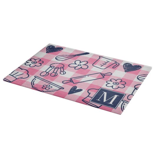 Preppy Baking Pink Gingham  カッティングボード (角)