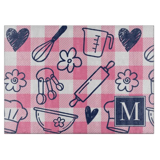 Preppy Baking Pink Gingham  カッティングボード (正面)