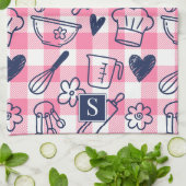 Preppy Baking Pink Gingham  キッチンタオル (折り畳み)